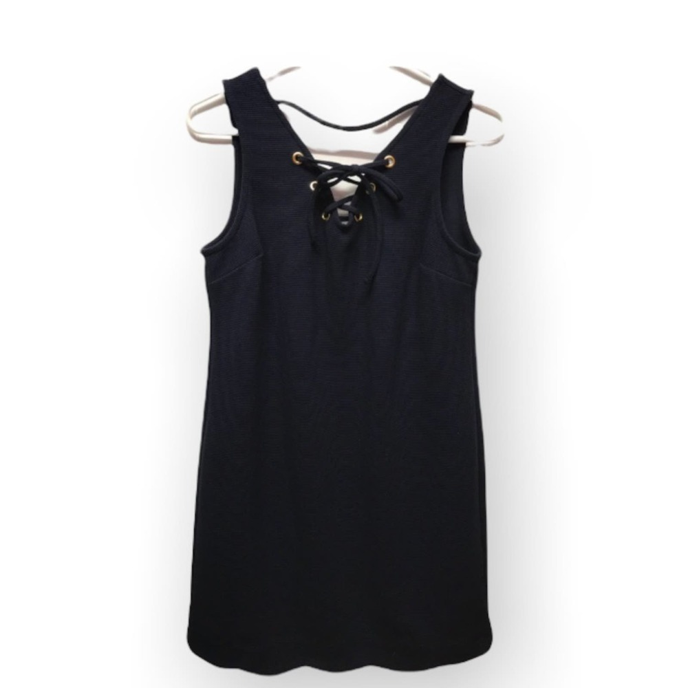 Crown & Ivy Peplum bottom Navy blue lace up dress •